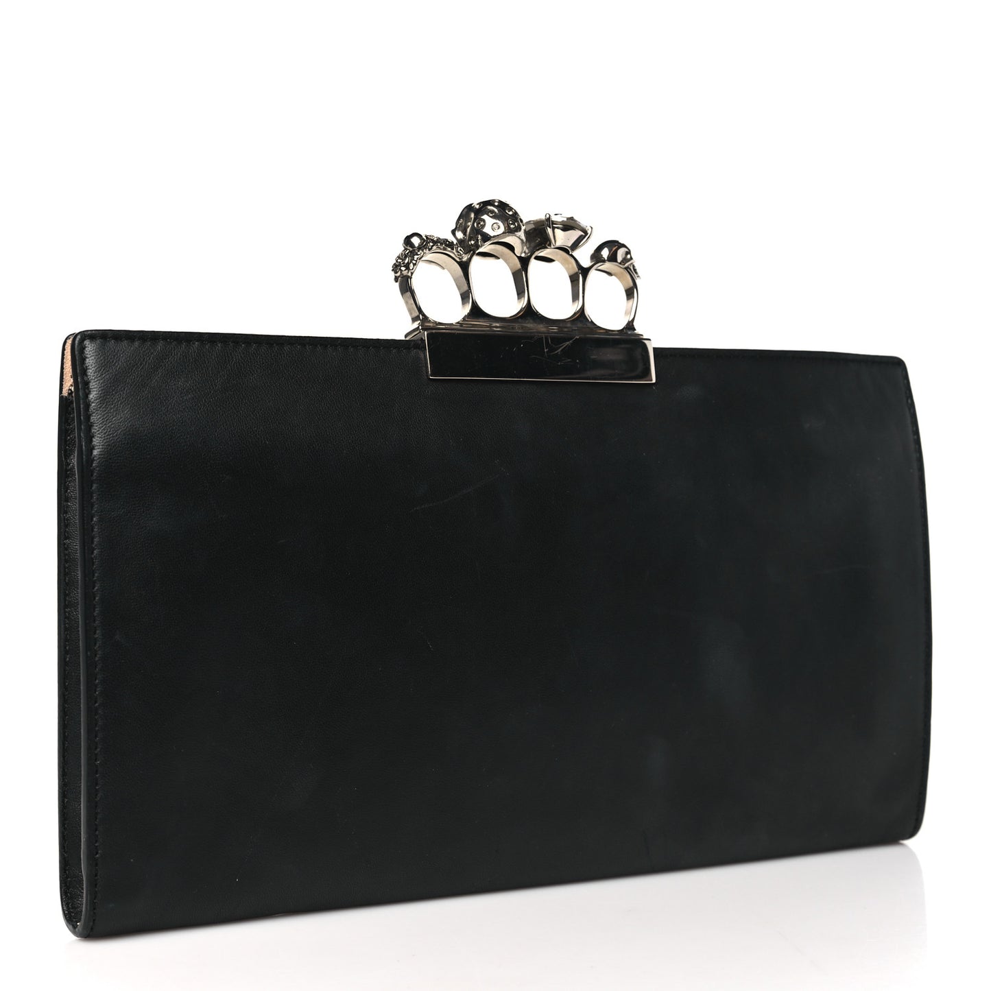 Calfskin Embellished Knuckle Flat Clutch Clutch Black