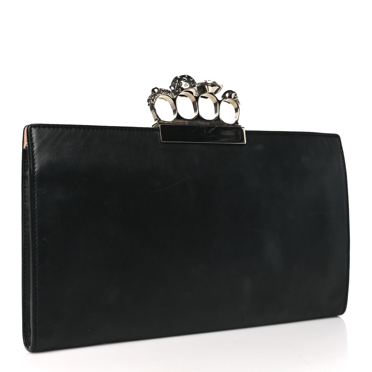 Alexander McQueen Calfskin Embellished Knuckle Flat Clutch Clutch Black 3 of 12