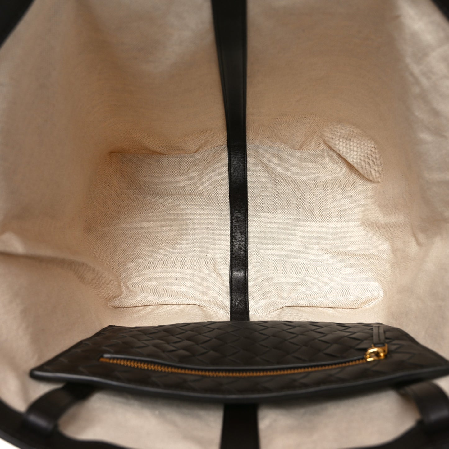 Canvas Mix Nappa Intrecciato Medium Flip Flap Tote Natural Fondant