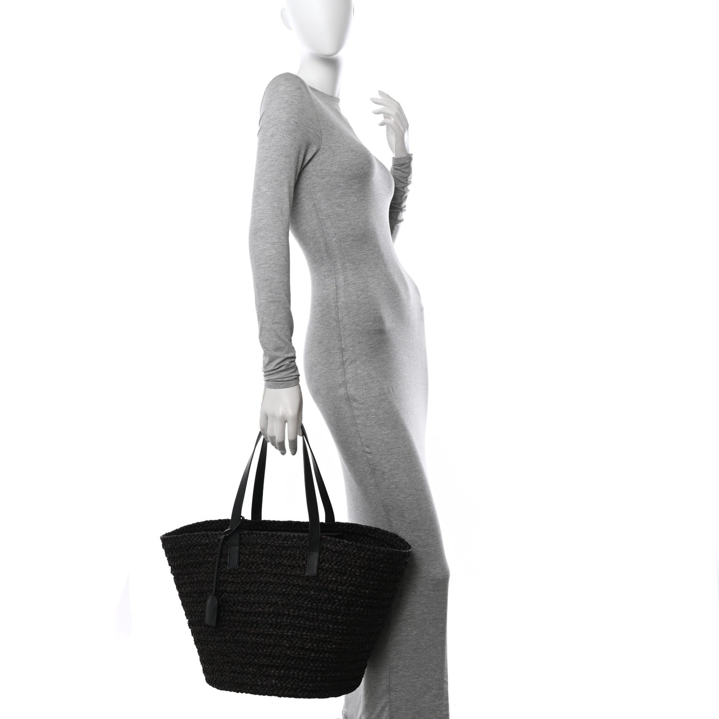 Raffia Calfskin Medium Panier Tote Dark Brown