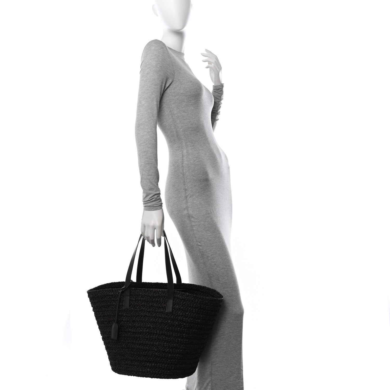 Saint Laurent Raffia Calfskin Medium Panier Tote Dark Brown 2 of 10