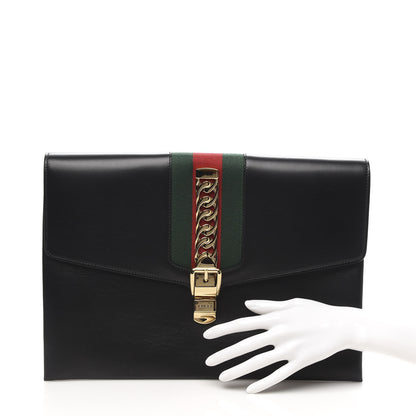 Gucci Calfskin Maxi Sylvie Clutch Black 2 of 8