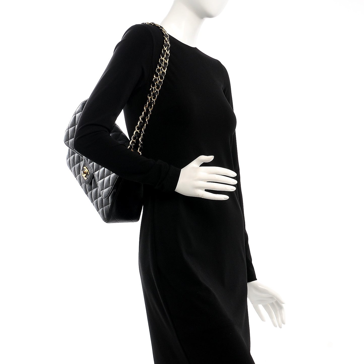 Caviar Quilted Jumbo Double Flap Black