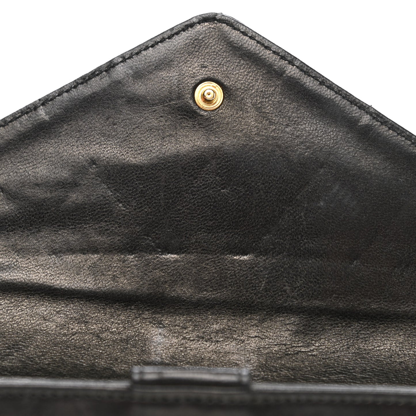 Lambskin Diamond Stitched Envelope Long Flap Wallet Black