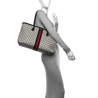 Gucci GG Supreme Monogram Textured Calfskin Web Medium Ophidia Shopping Tote Beige Blue 2 of 10