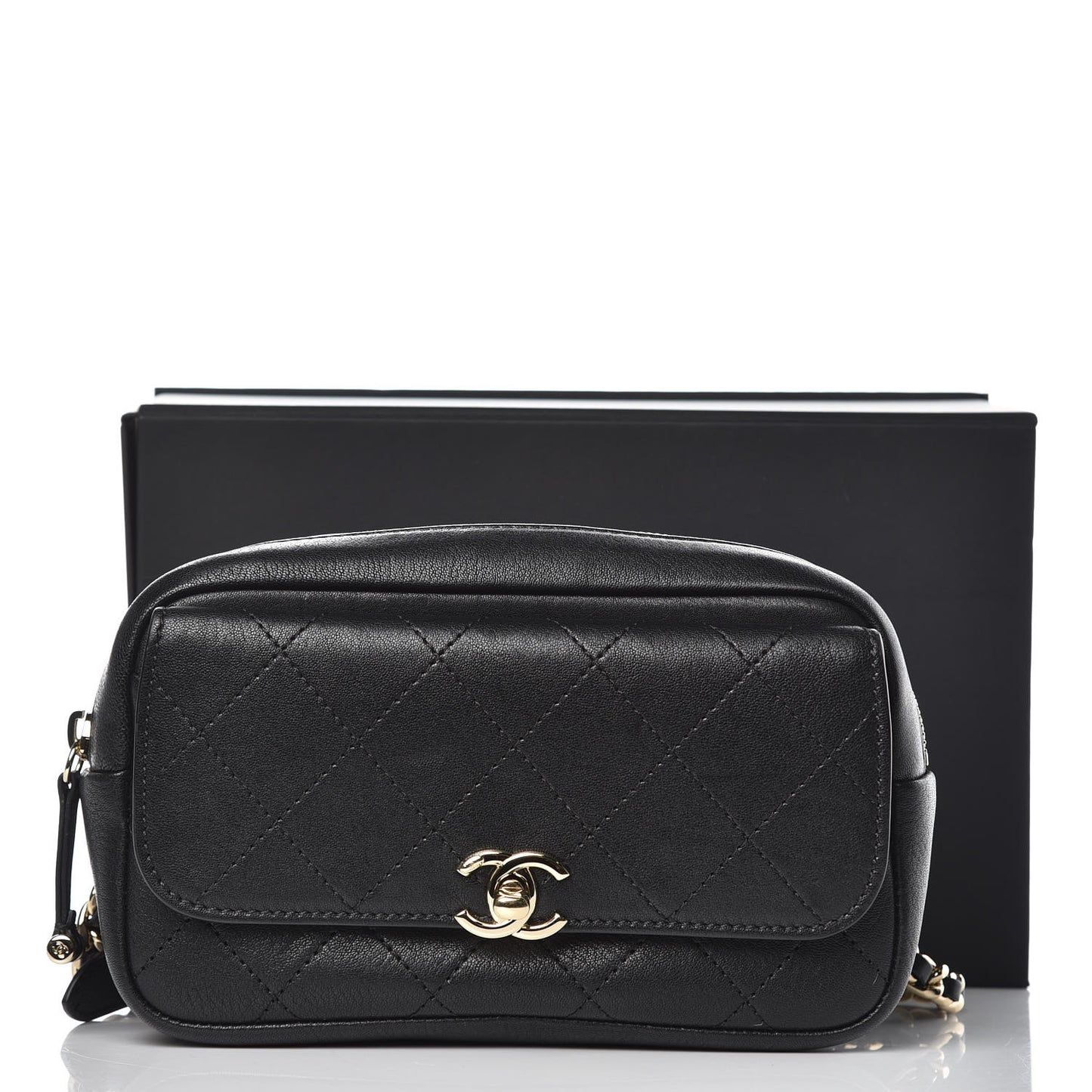 Calfskin Stitched Casual Trip Waist Bag Black
