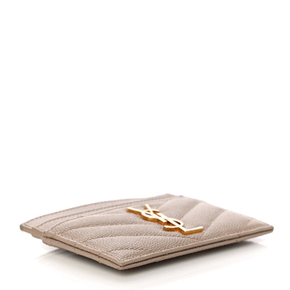 Saint Laurent Grain De Poudre Matelasse Chevron Monogram Credit Card Case Dark Beige 4 of 10