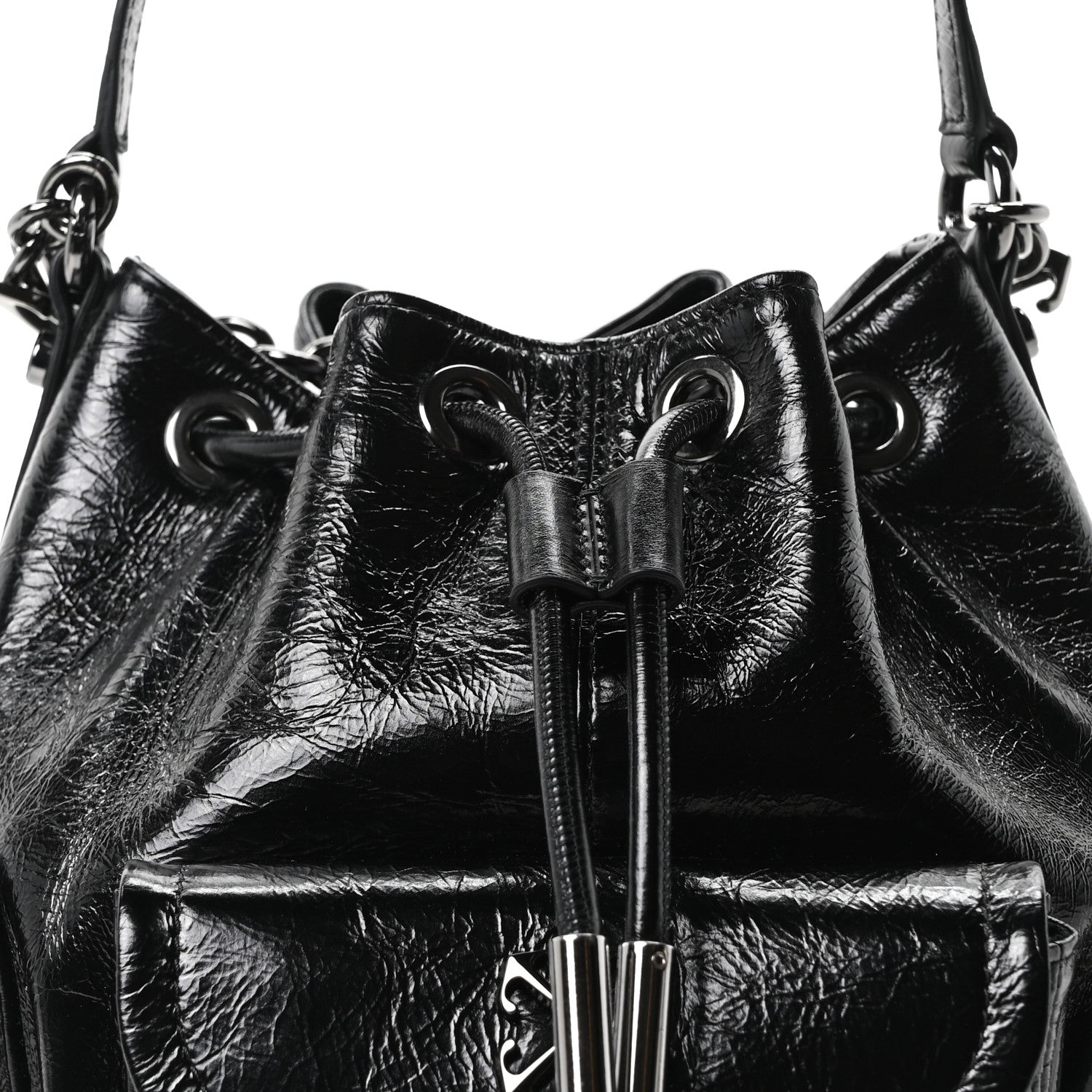 Off-White Calfskin Dumbo B Chain Pocket Bucket Bag Black 7 of 9