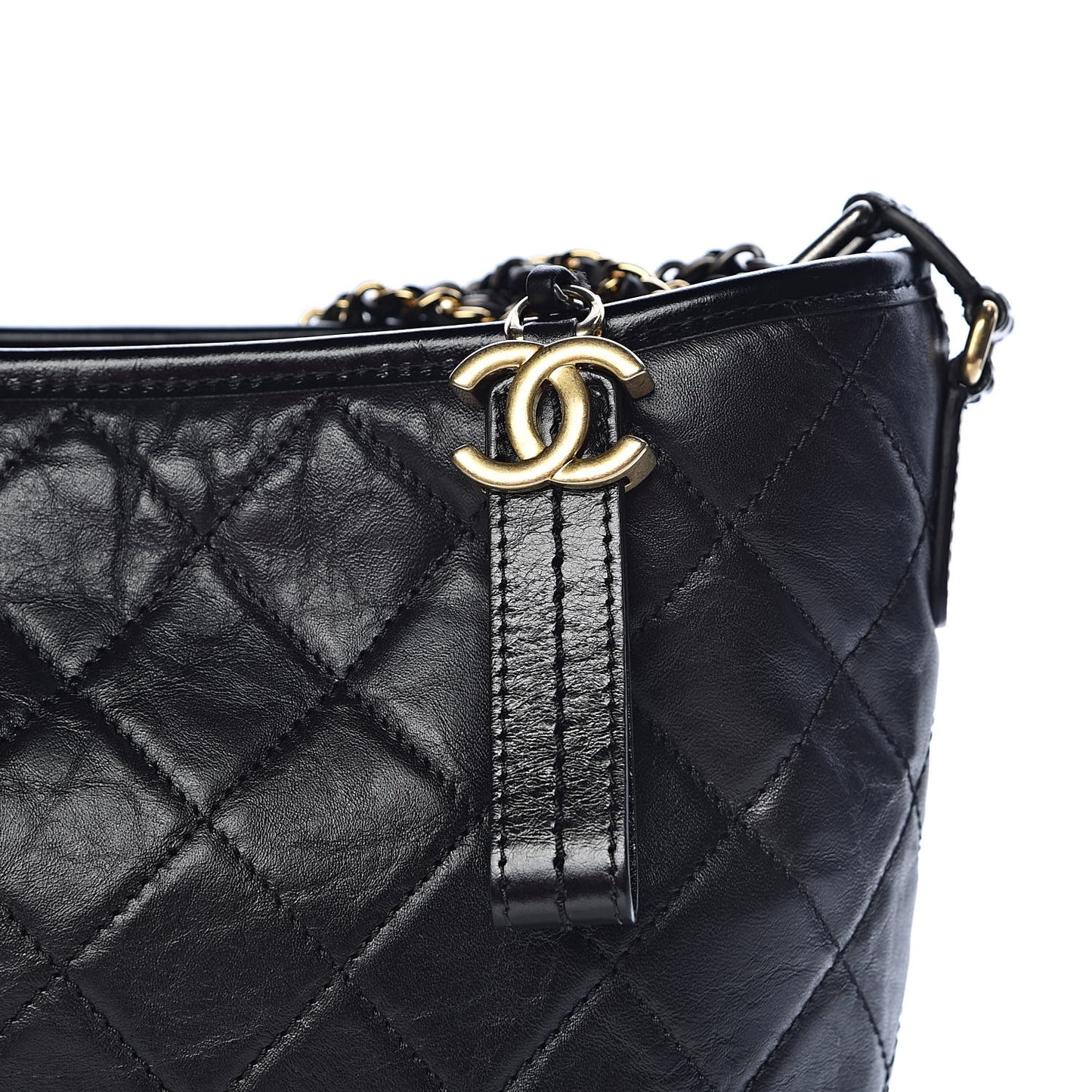 Aged Calfskin Quilted Large Gabrielle Hobo Black