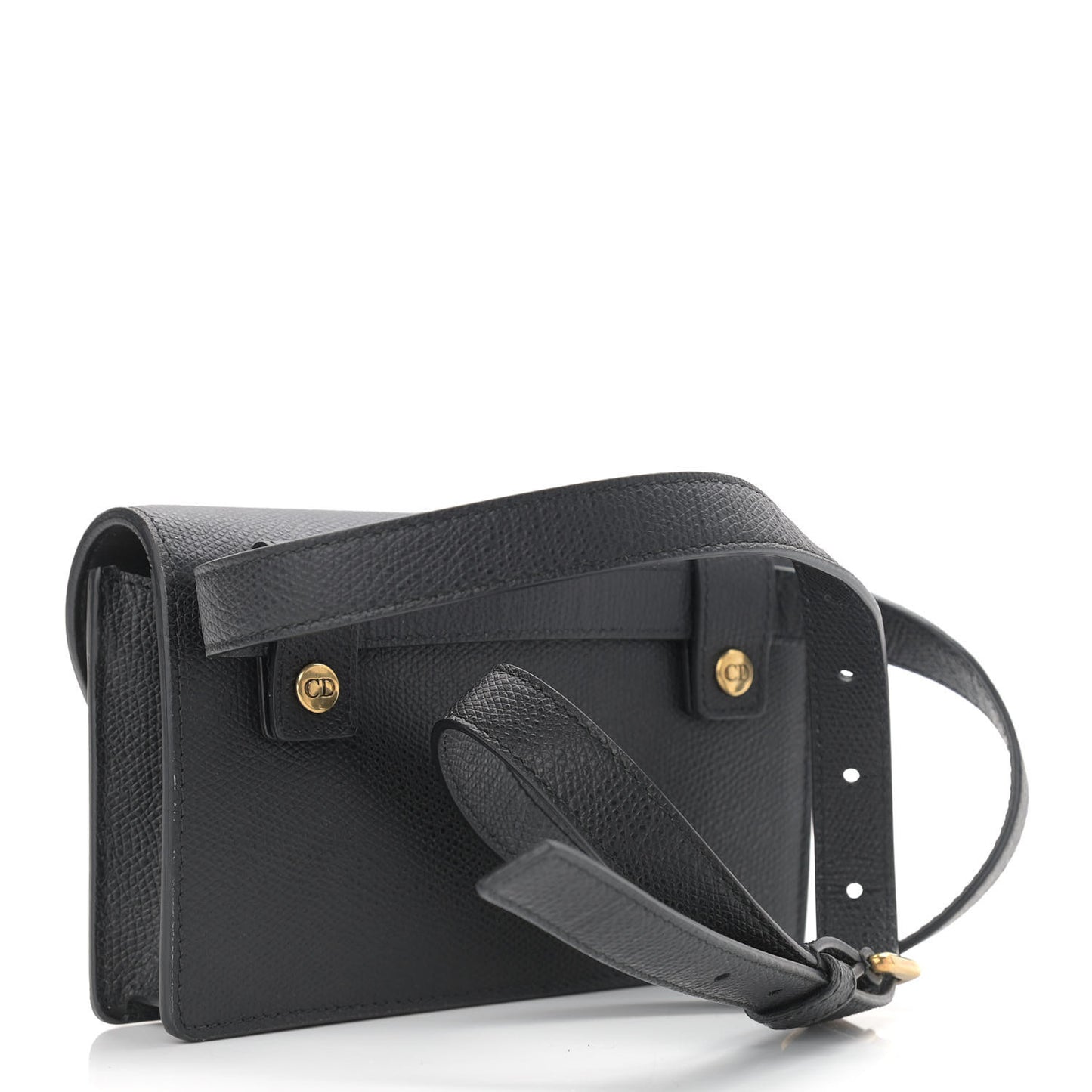 Grained Calfskin Saddle Belt Clutch Black