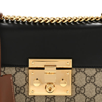 Gucci GG Supreme Monogram Calfskin Small Padlock Shoulder Bag Beige Black Cuir 8 of 15