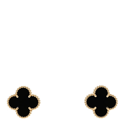 Van Cleef & Arpels 18K Yellow Gold Black Onyx Vintage Alhambra Earrings 1 of 5
