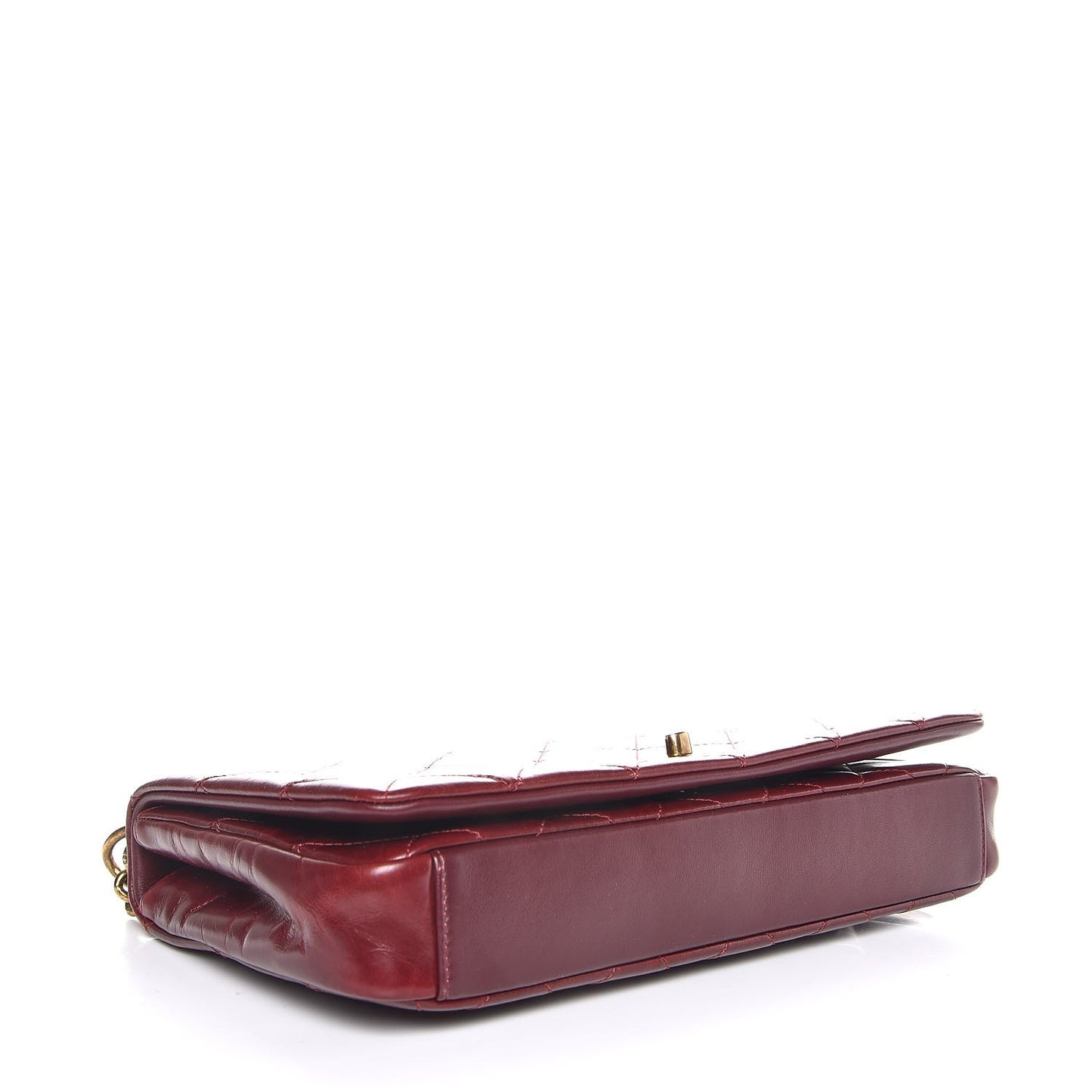 Calfskin Quilted Gold Bar Flap Burgundy