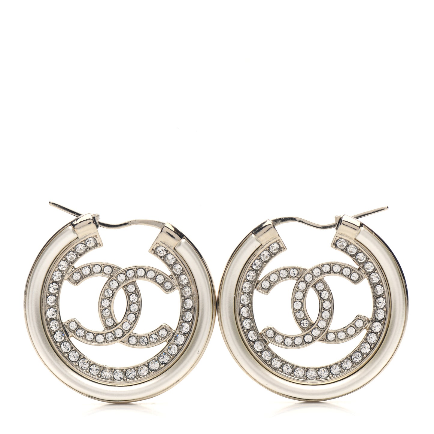 Metal Crystal Strass CC Hoop Earrings Gold