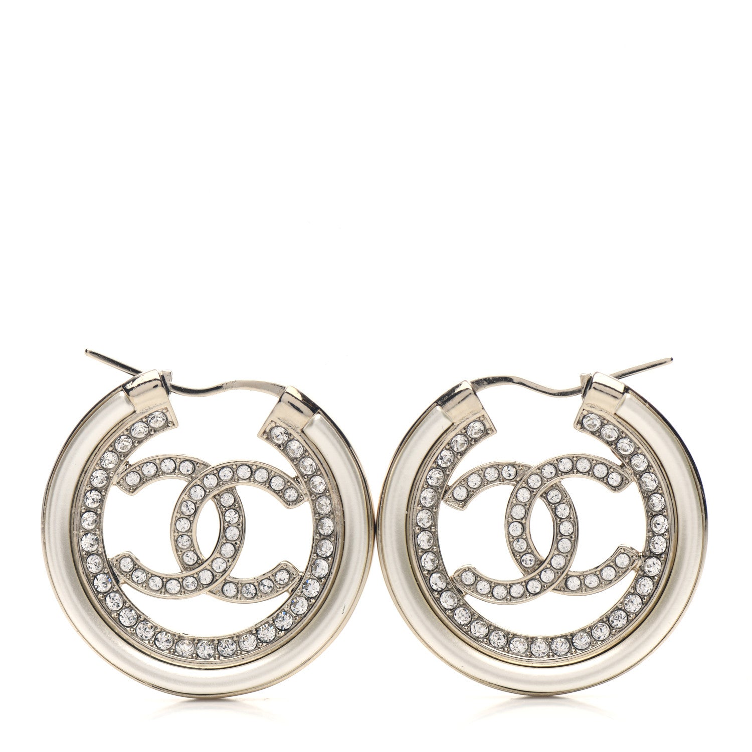 Chanel Metal Crystal Strass CC Hoop Earrings Gold 1 of 5