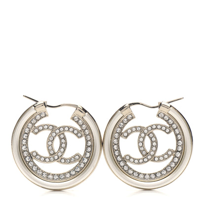 Chanel Metal Crystal Strass CC Hoop Earrings Gold 1 of 5