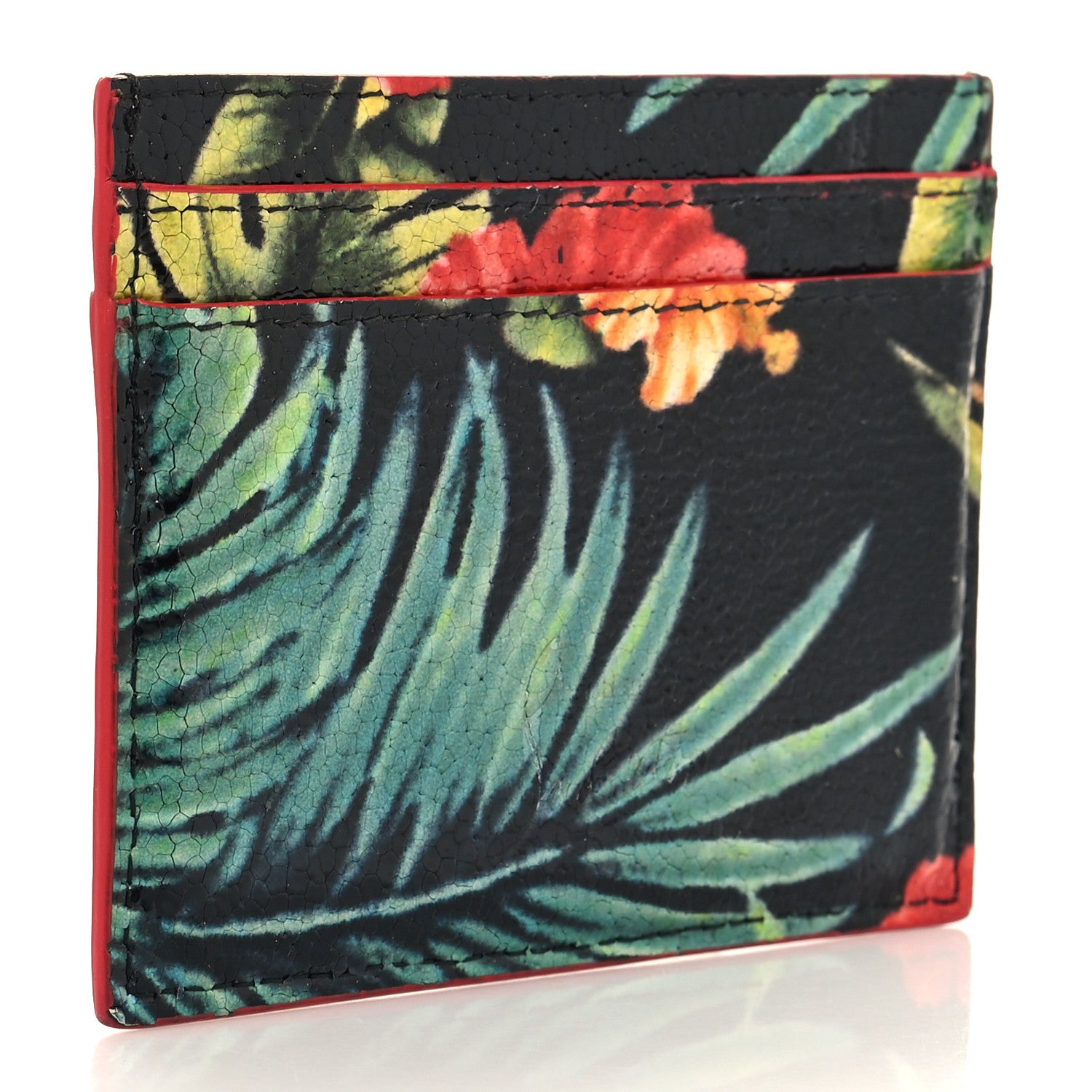 Christian Louboutin Crackled Calfskin Hawaii Print Paros Spikes Card Holder Black Gunmetal 3 of 8