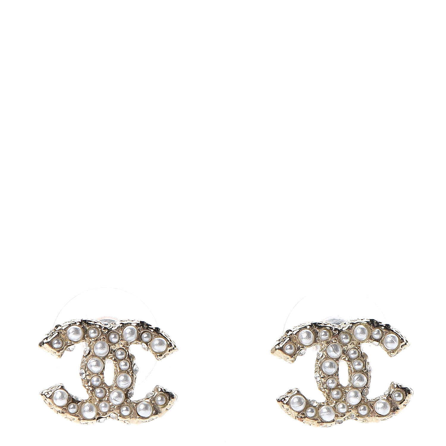 Chanel Pearl Crystal CC Earrings Gold 1 of 5