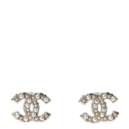 Chanel Pearl Crystal CC Earrings Gold 1 of 5