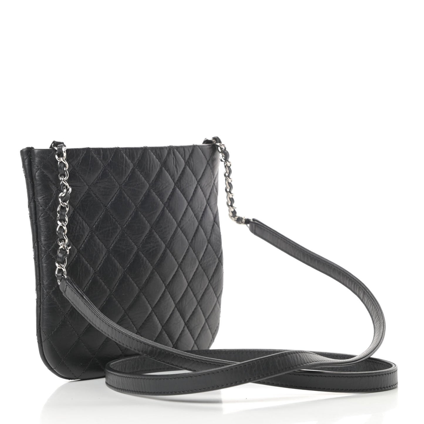 Aged Calfskin Quilted Crossbody Bag Black