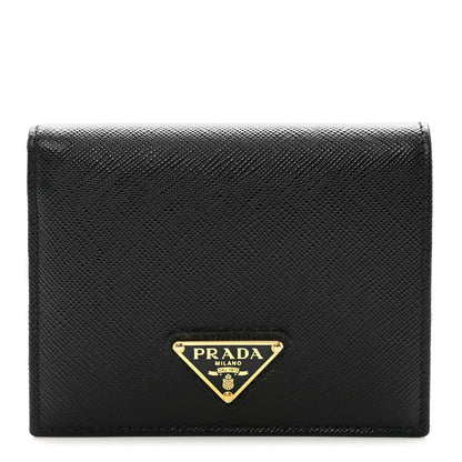 Prada Saffiano Small Triangle Bi-Fold Wallet Black 1 of 7
