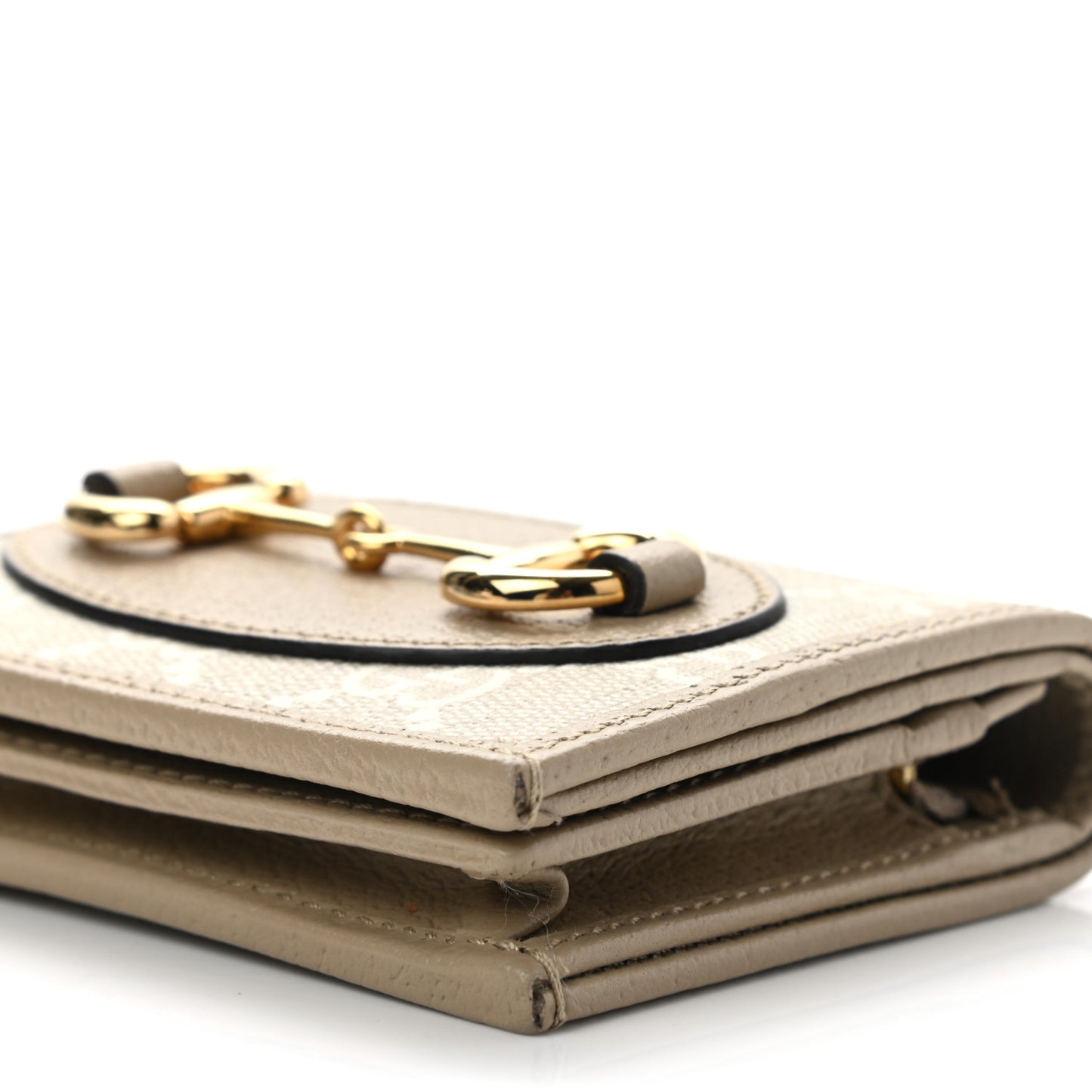 GG Supreme Monogram Textured Dollar Calfskin Horsebit 1955 Card Case Wallet Beige Mystic White Oatmeal