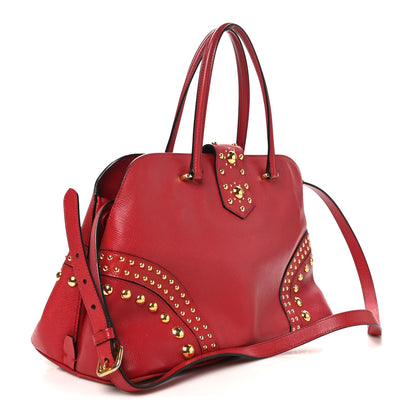 Prada Saffiano Studded Bijou Tote Red 3 of 11