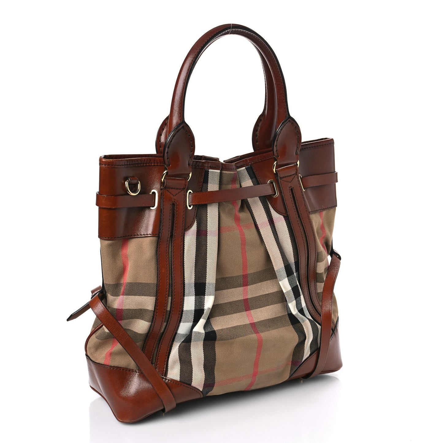 Bridle Calfskin House Check Medium Whipstitch Tote Dark Tan