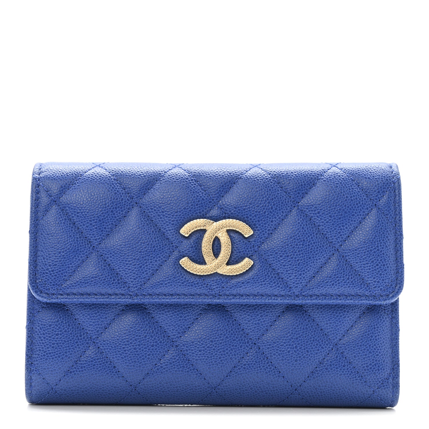 Chanel Caviar Quilted Studded CC Medium Flap Wallet Blue 1 of 13