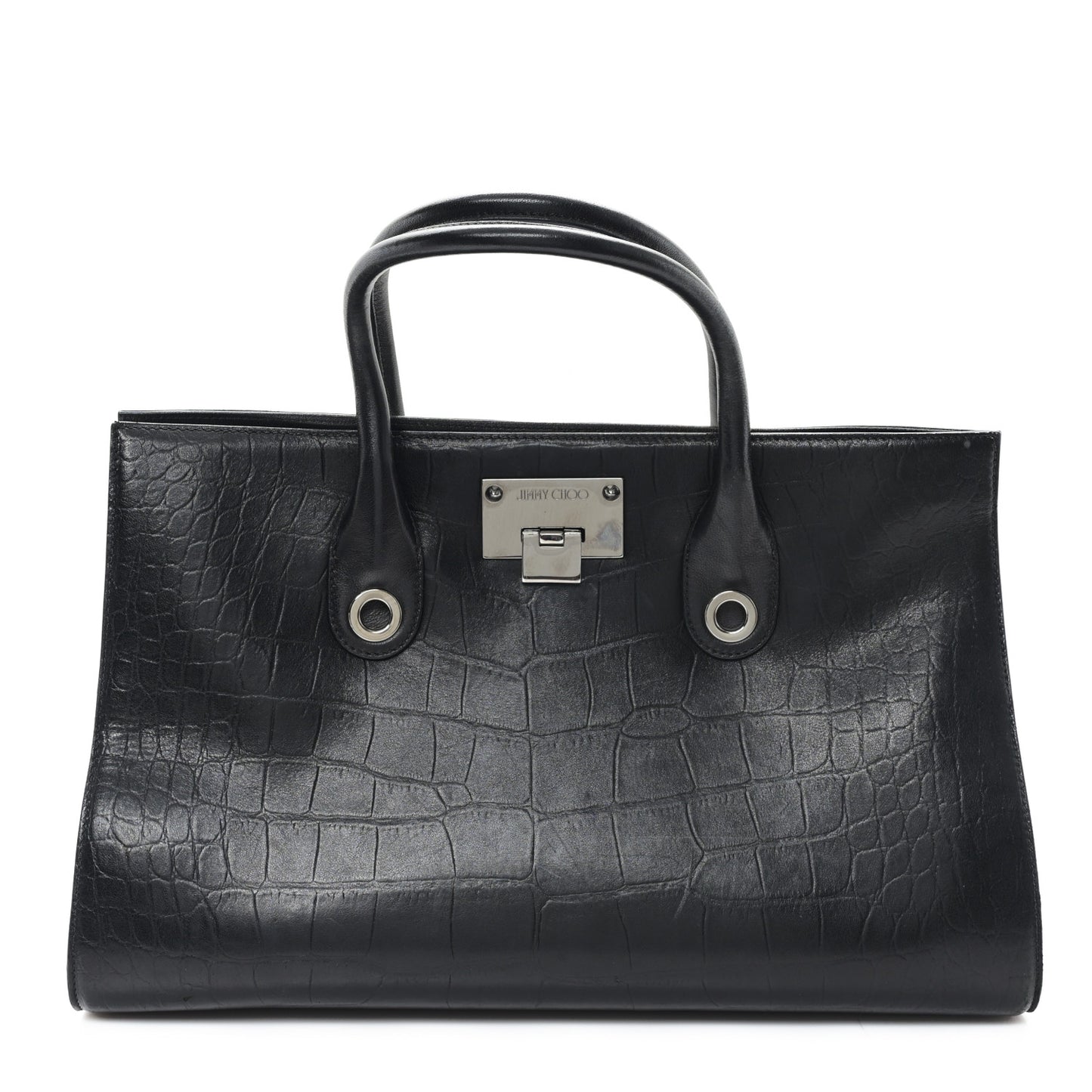 Crocodile Embossed Calfskin Riley Tote Black