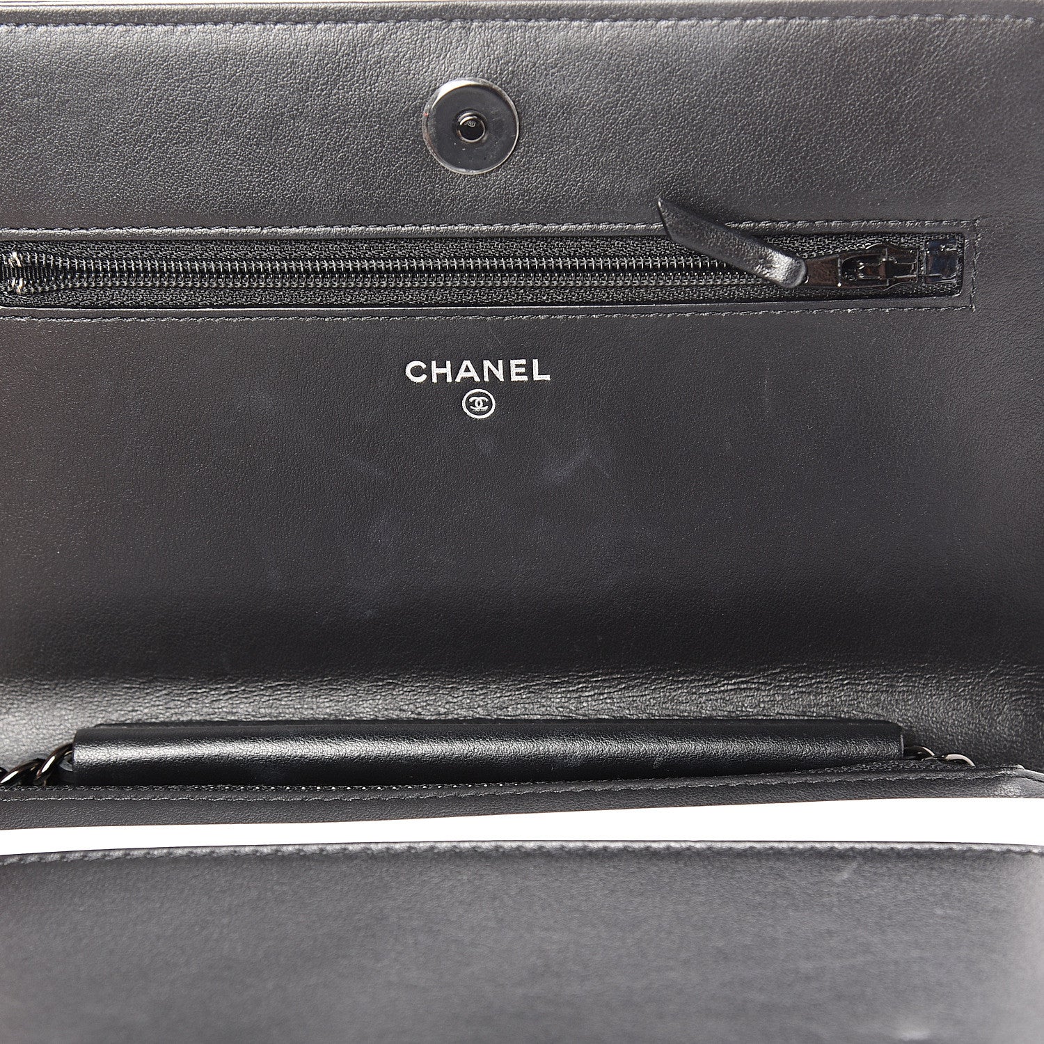 Chanel Aged Calfskin Chevron Quilted Gabrielle Wallet On Chain WOC Black 13 of 16