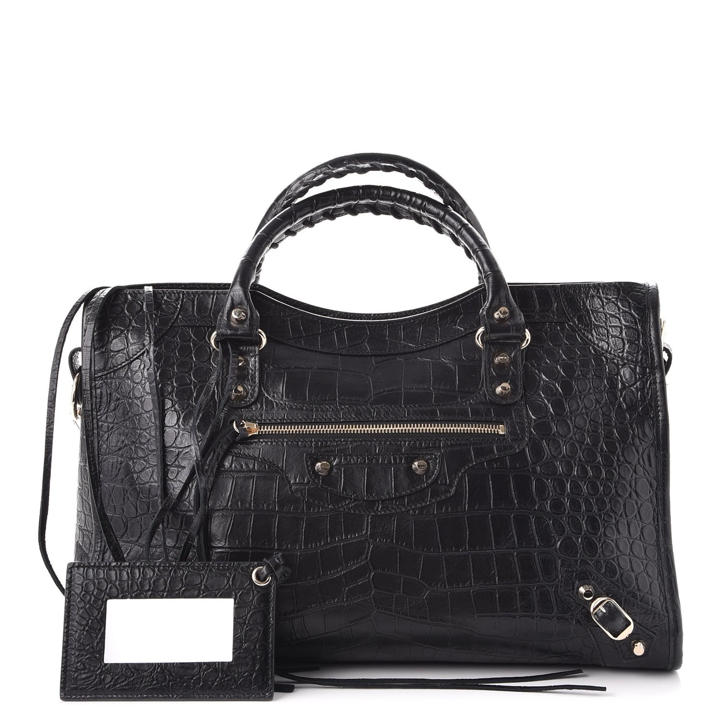 Calfskin Crocodile Embossed Classic Hardware City Black
