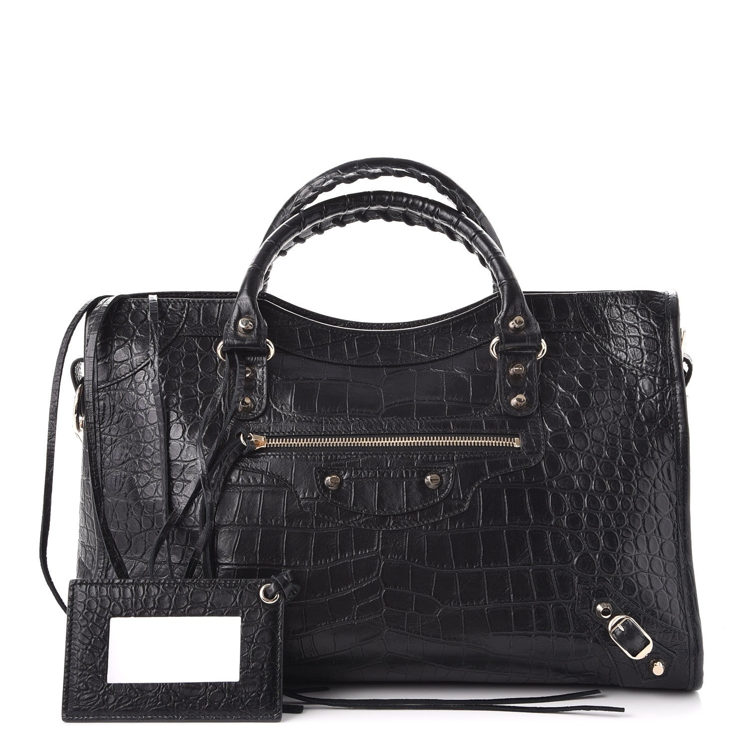 Balenciaga Calfskin Crocodile Embossed Classic Hardware City Black 1 of 8
