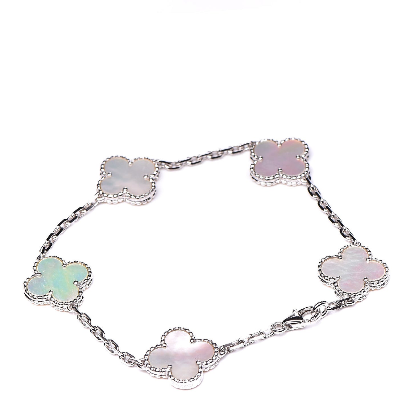 18K White Gold Mother of Pearl 5 Motifs Vintage Alhambra Bracelet