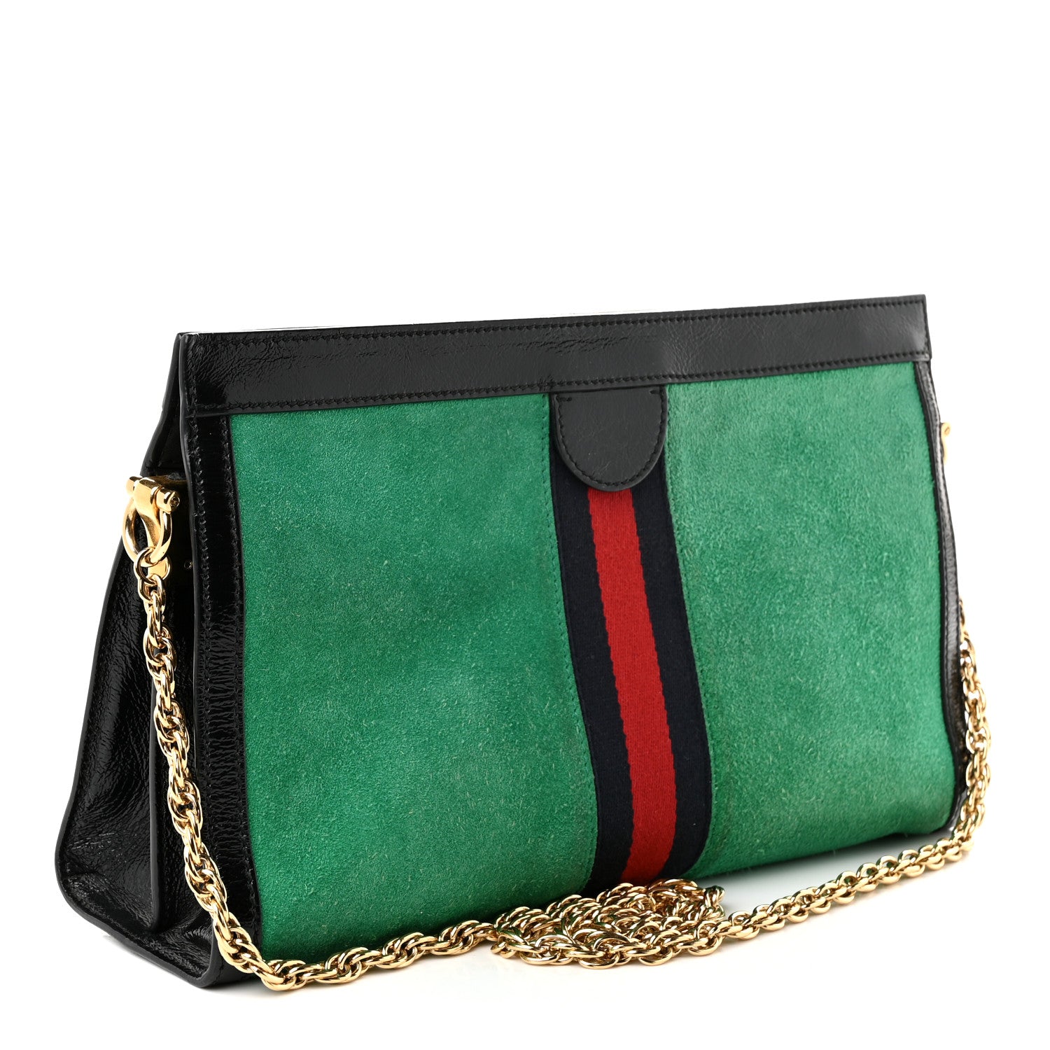 Gucci Suede Patent Web Medium Ophidia Chain Shoulder Bag New Shamarock Black 2 of 9