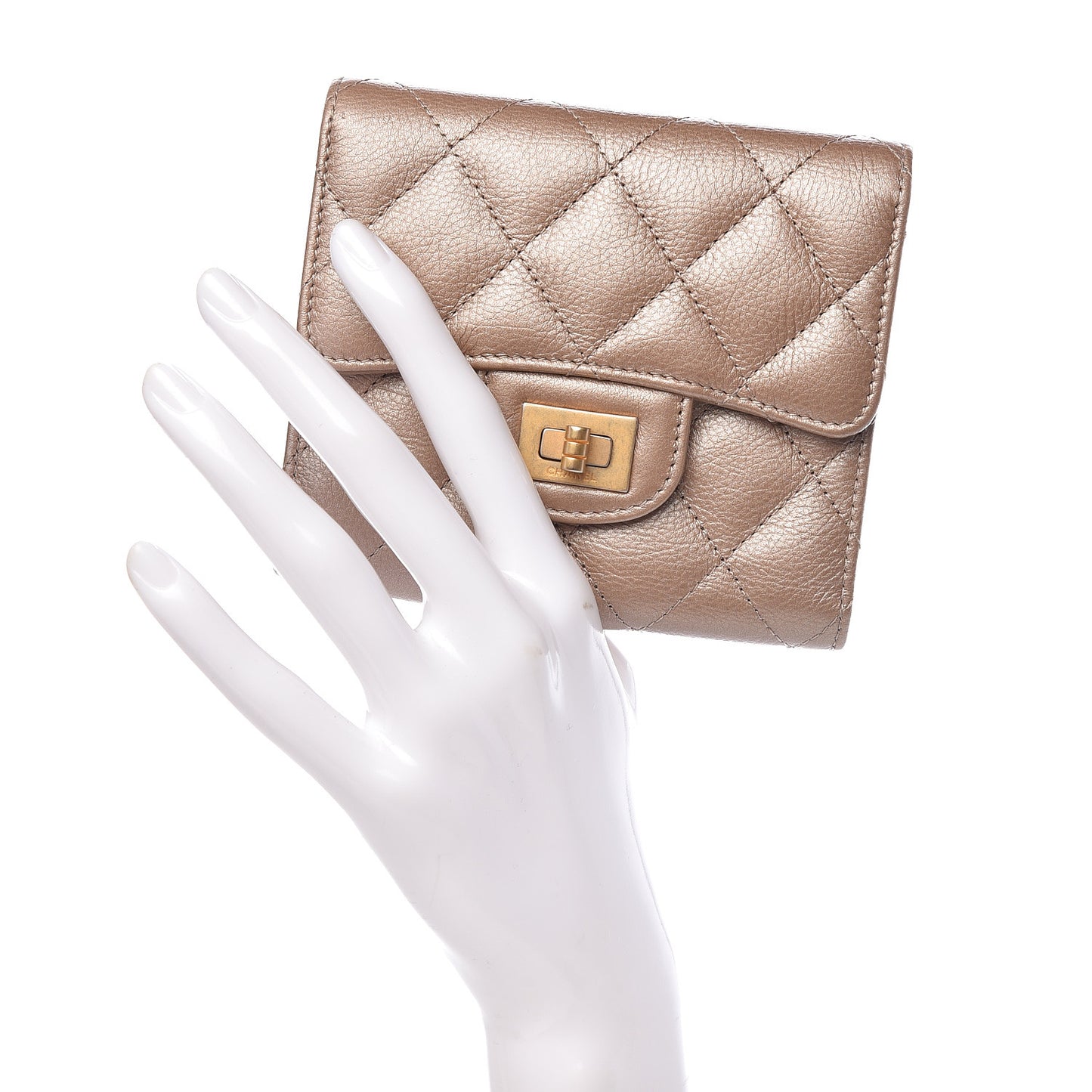Metallic Calfskin Quilted Reissue Compact Wallet Gold