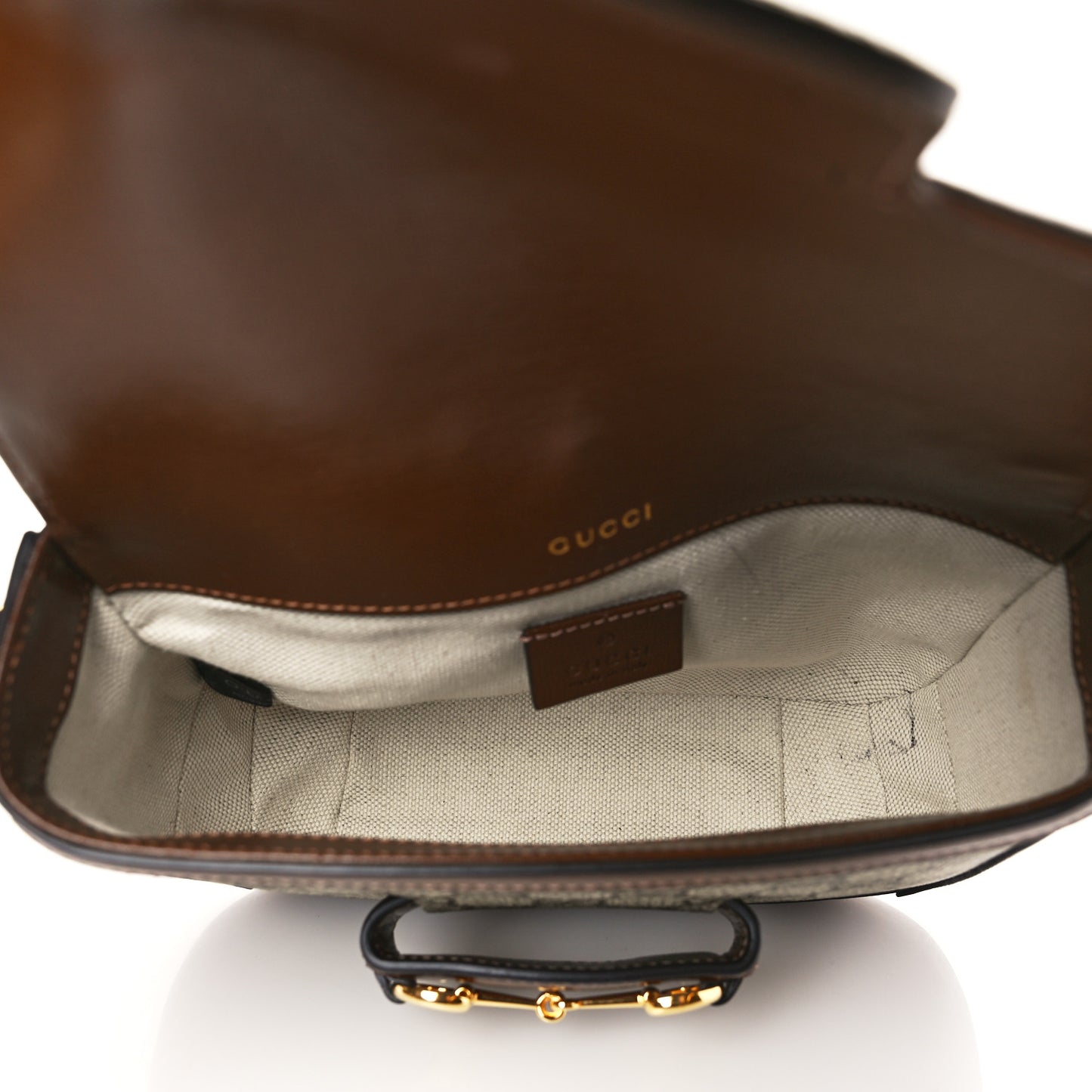 GG Supreme Monogram Web Mini Horsebit 1955 Shoulder Bag Beige Brown Sugar