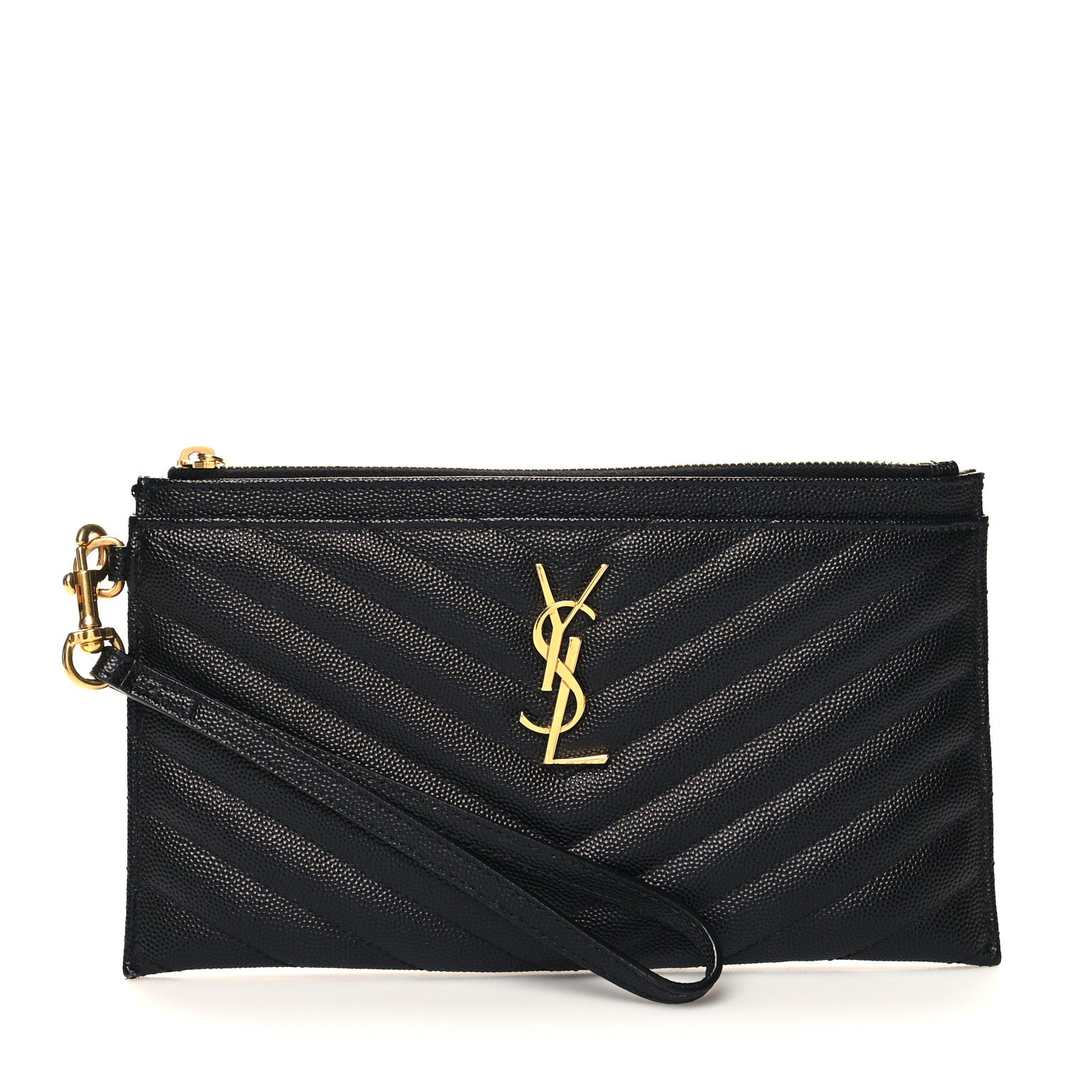 Saint Laurent Grain De Poudre Chevron Monogram Large Bill Pouch Black 1 of 11