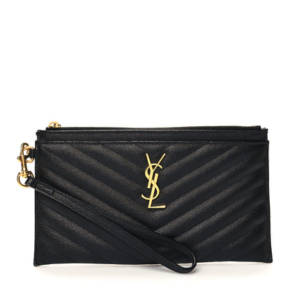 Saint Laurent Grain De Poudre Chevron Monogram Large Bill Pouch Black 1 of 11