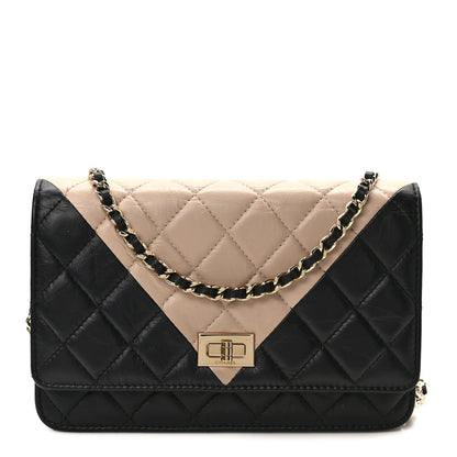 Chanel Aged Calfskin Quilted Reissue Wallet On Chain WOC Beige Black 1 of 14