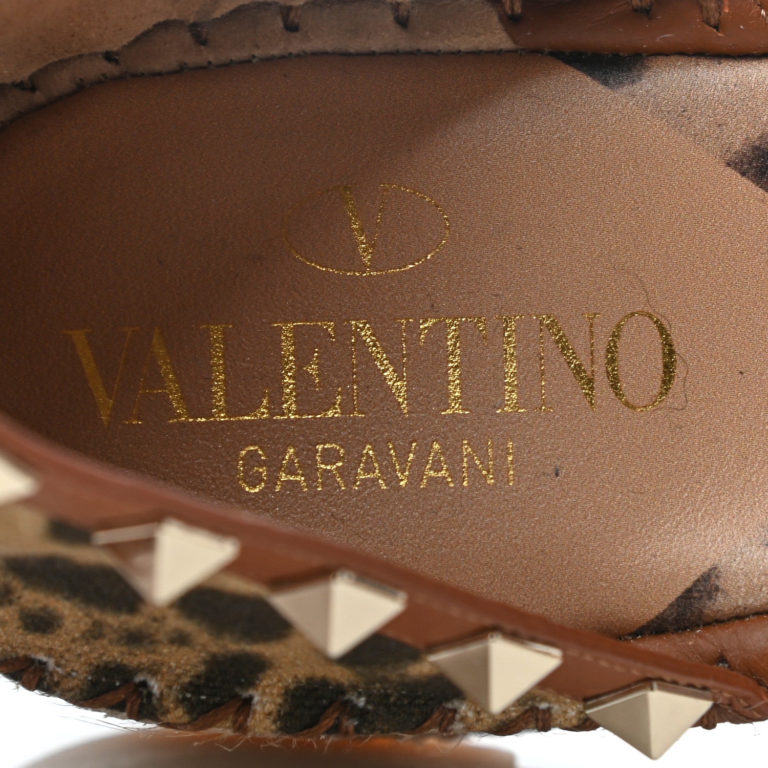 Valentino Garavani Canvas Leopard Print Rockstud Ankle Wrap Espadrille Flatform Sandals 39 Brown 7 of 8