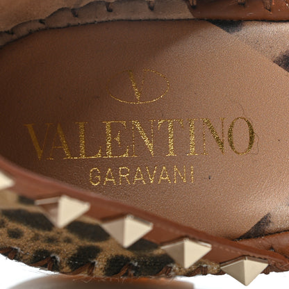 Valentino Garavani Canvas Leopard Print Rockstud Ankle Wrap Espadrille Flatform Sandals 39 Brown 7 of 8