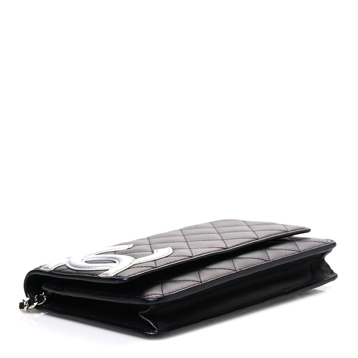 Calfskin Quilted Cambon Wallet on Chain WOC Black Silver