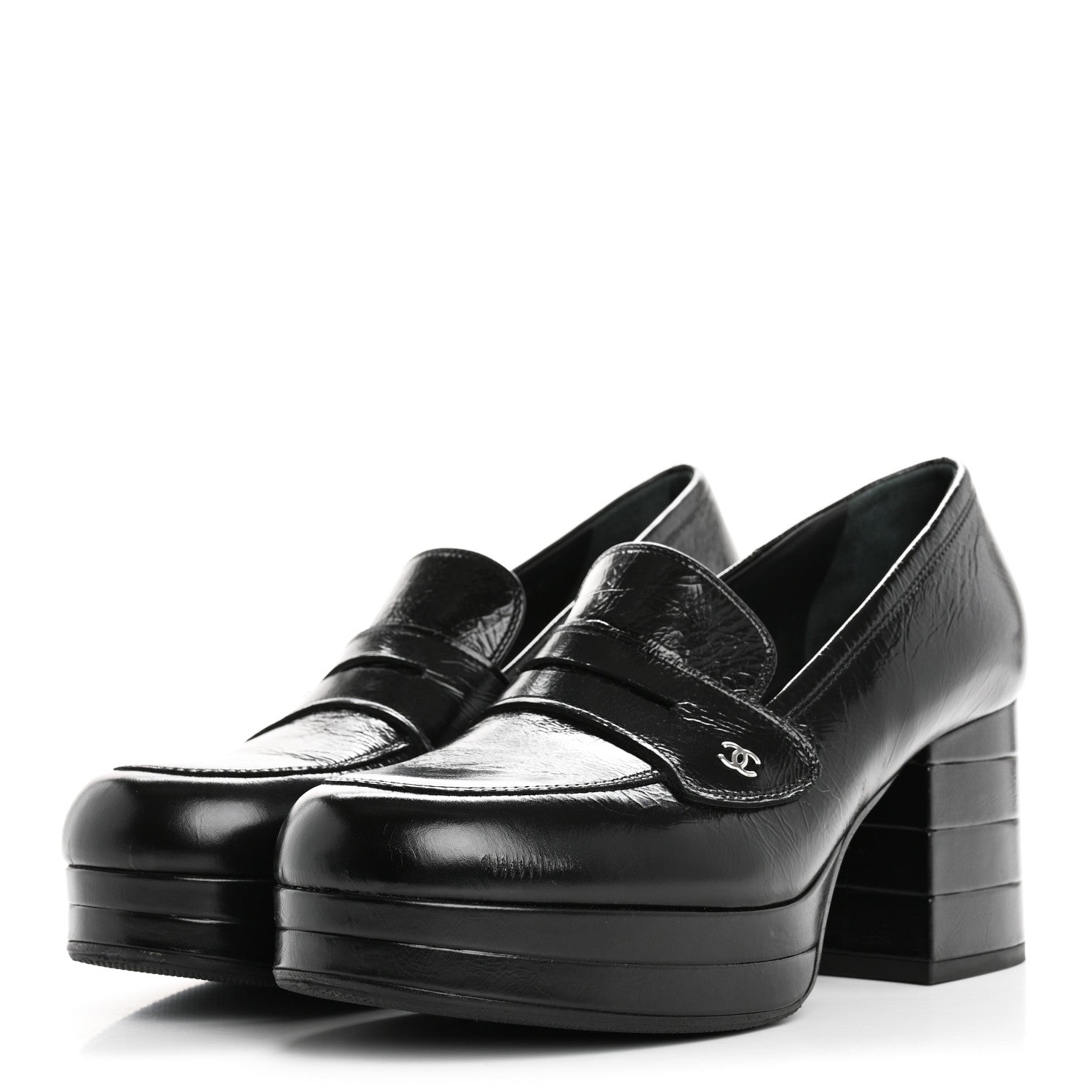 Chanel Shiny Calfskin CC Platform Mocassin Loafers 39 Black 4 of 12