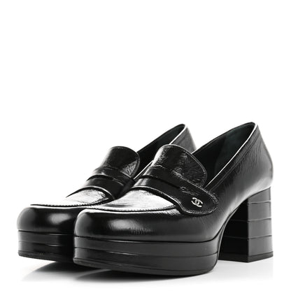 Chanel Shiny Calfskin CC Platform Mocassin Loafers 39 Black 4 of 12
