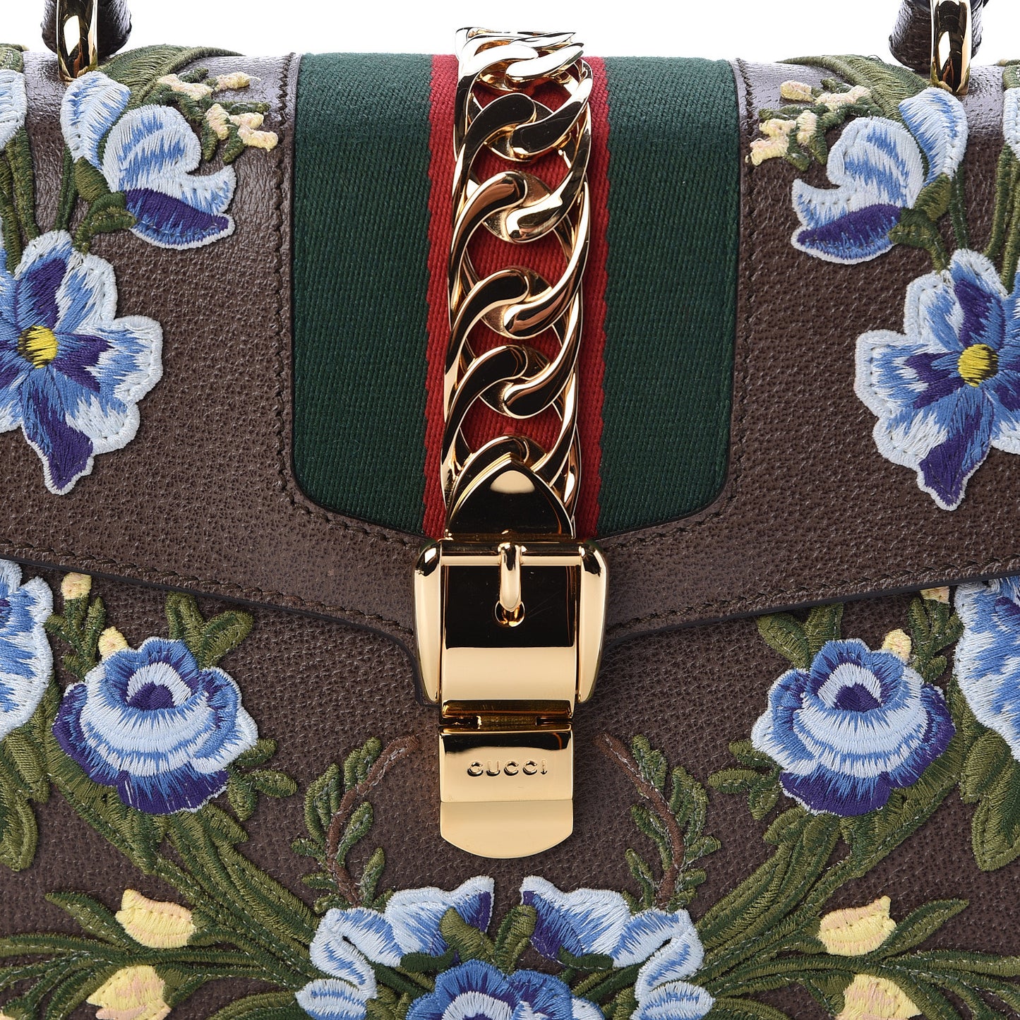 Calfskin Embroidered Medium Sylvie Top Handle Bag New Acero Multicolor