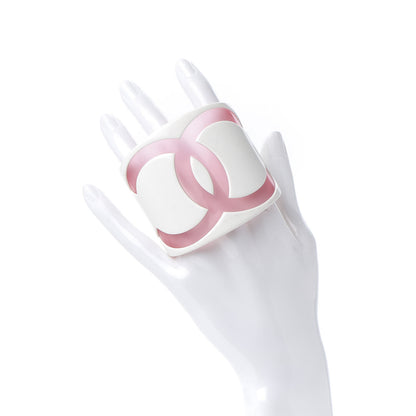 Chanel Resin CC Wide Cuff White Pink 2 of 6