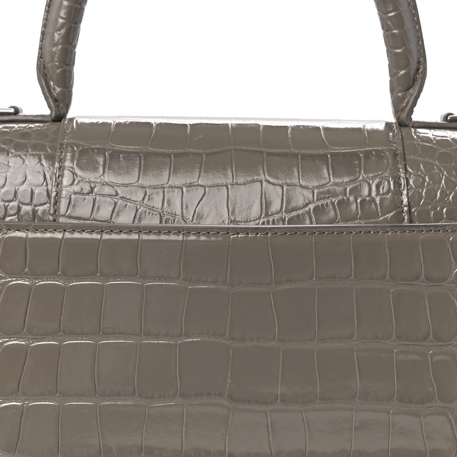 Balenciaga Shiny Calfskin Crocodile Embossed Medium Hourglass Top Handle Bag Mink Grey 13 of 14