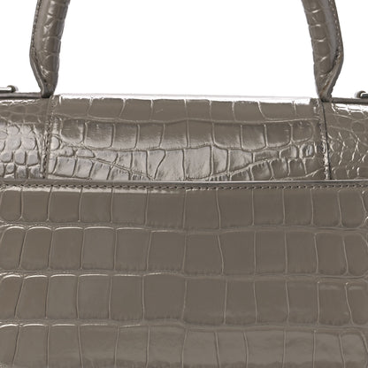 Balenciaga Shiny Calfskin Crocodile Embossed Medium Hourglass Top Handle Bag Mink Grey 13 of 14