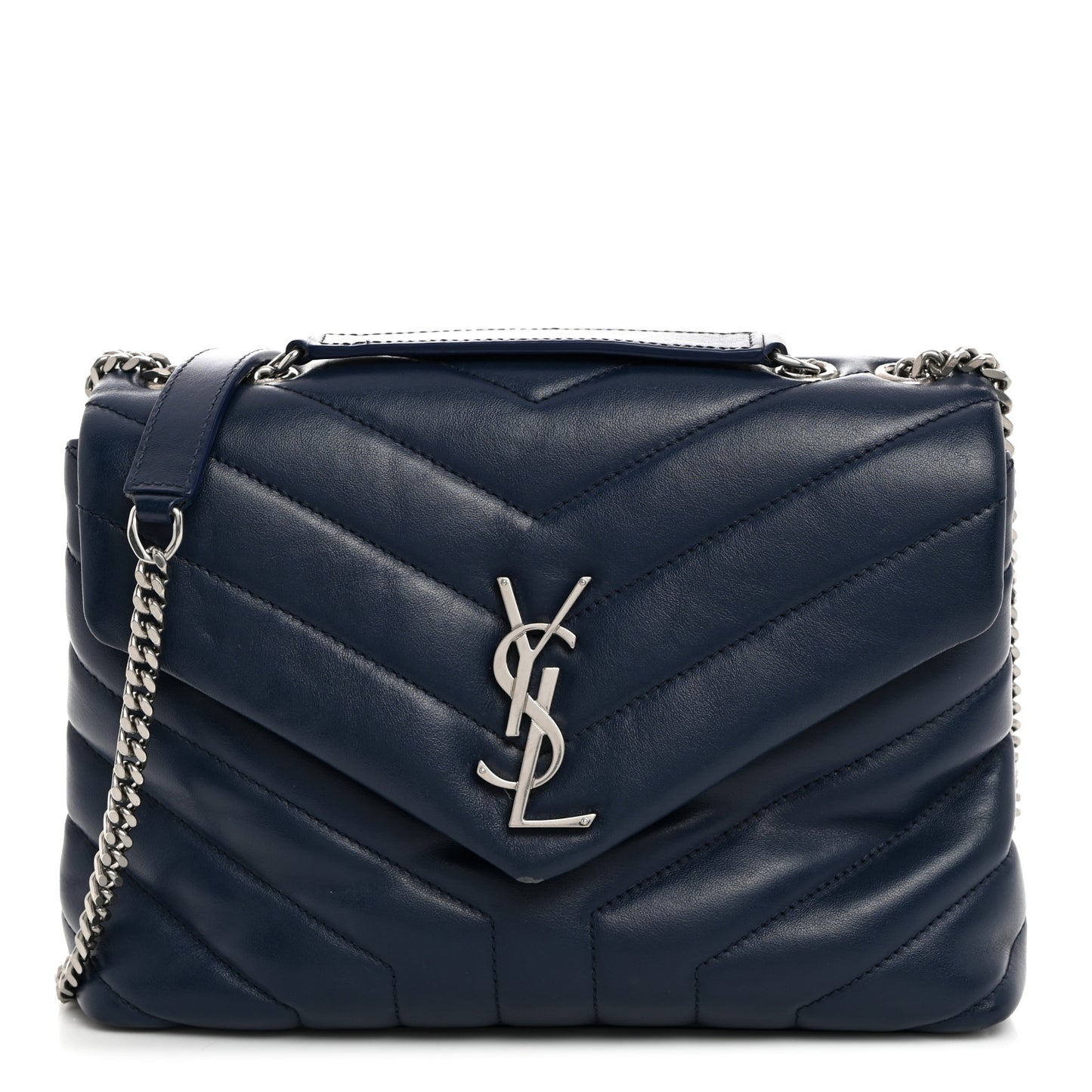 Calfskin Y Quilted Monogram Small Loulou Chain Satchel Denim Blue